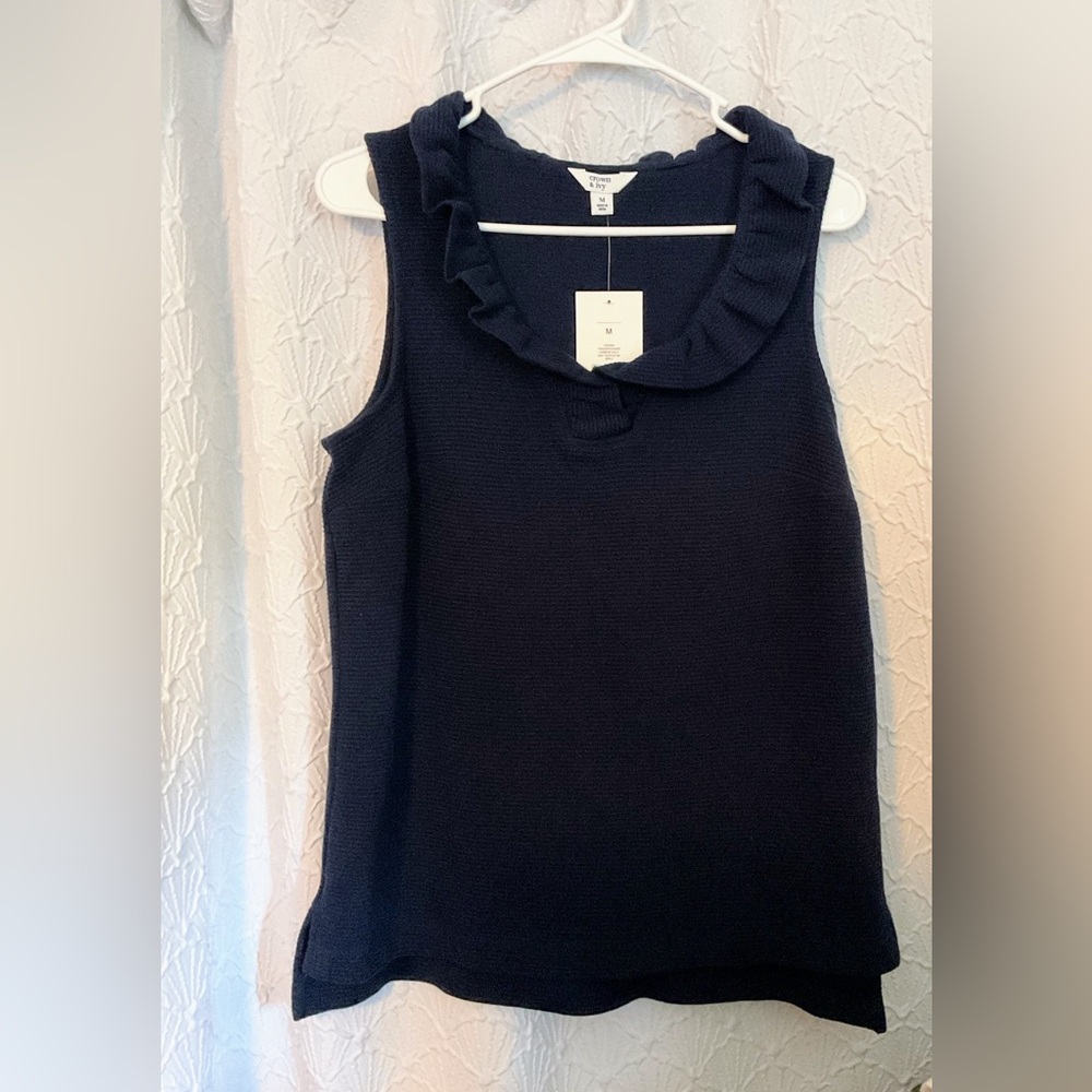 Crown & Ivy Midnight Blue Ruffle Tank Top